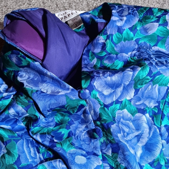 Adrianna Papell Blazer Women's Small 100% Silk Glass Stained Flowers Artsy - Picture 12 of 12